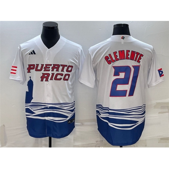 Men Puerto Rico Baseball 21 Roberto Clemente 2023 White World Baseball Classic Stitched Jersey